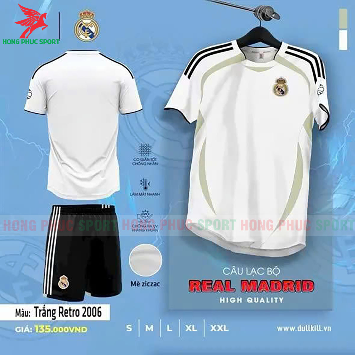 BỘ QUẦN ÁO BÓNG ĐÁ RETRO REAL MADRID 2006 THUN LẠNH CAO CẤP