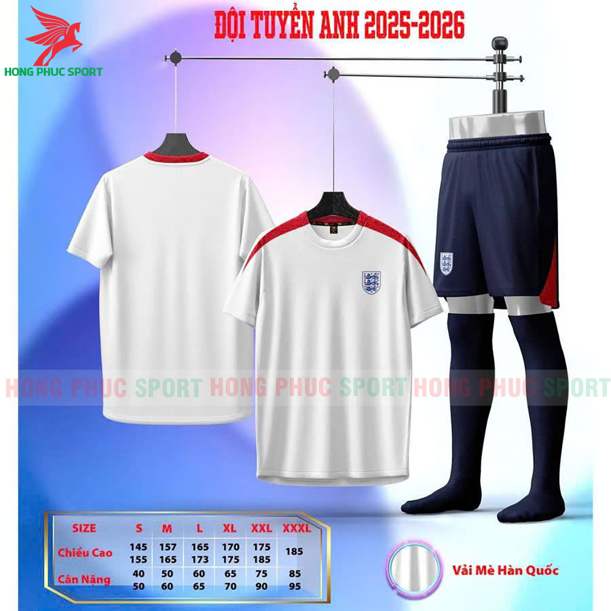 Bộ Quần Áo Bóng Đá Training Tuyển Anh 2025 - Vải Thun Mè